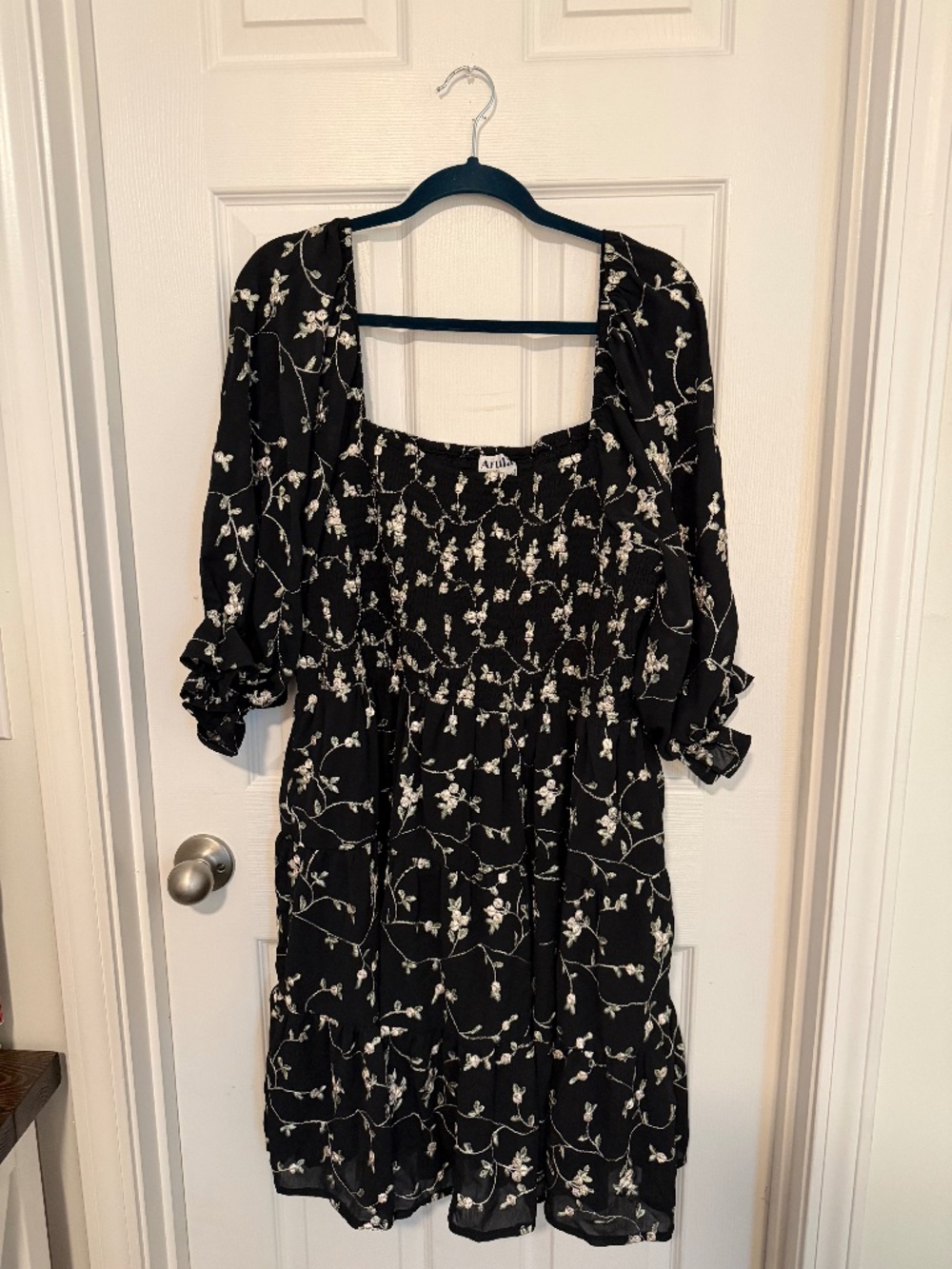 ARULA Black Midi Dress with White Floral Print